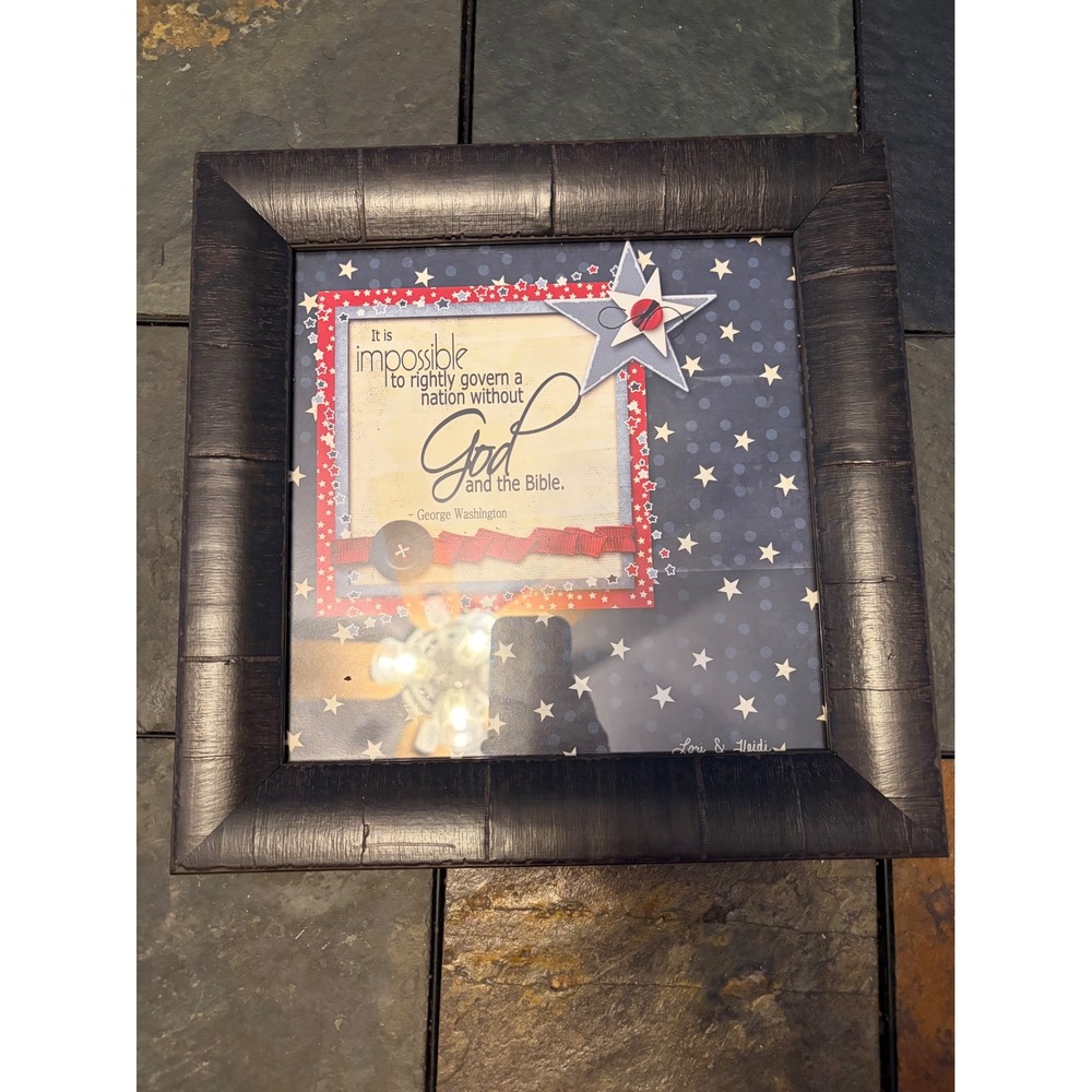 Lori & Heidi George Washington Quote Patriotic Mixed Media Framed Wall Art 13in